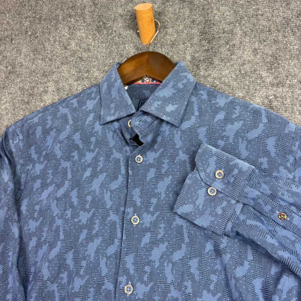 Luchiano Visconti Button Down Mens Medium Blue Jacquard Modal Blend Shirt 0180